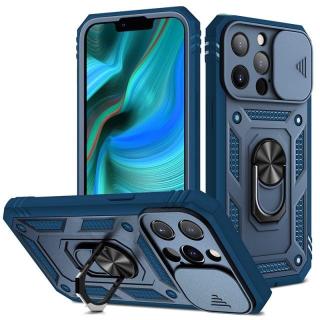 Heavy Duty iPhone Case Sliding Camera Cover Ring Stand