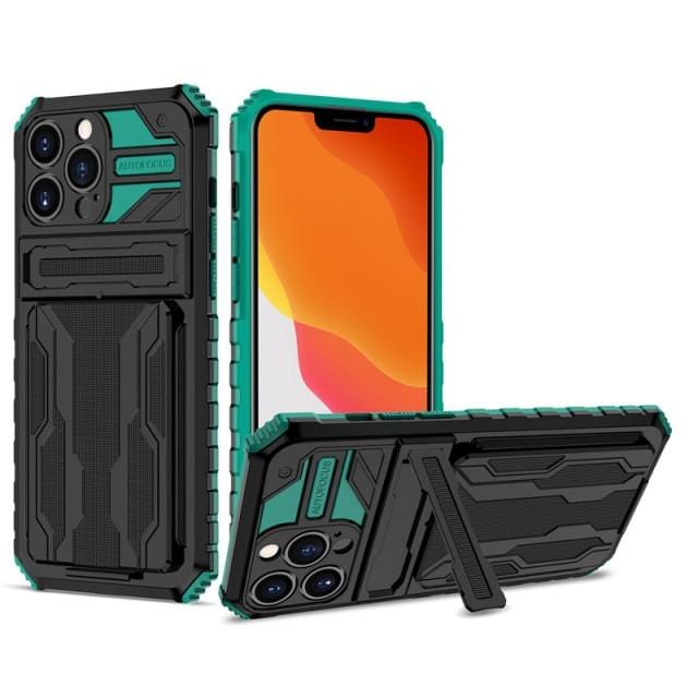 Heavy Duty iPhone Case Card Holder Kickstand