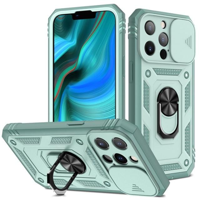Heavy Duty iPhone Case Sliding Camera Cover Ring Stand
