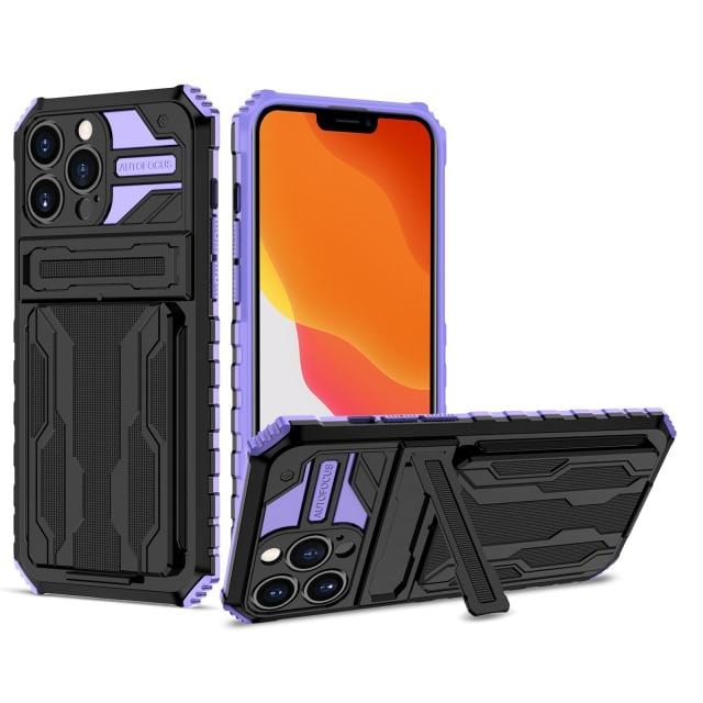 Heavy Duty iPhone Case Card Holder Kickstand
