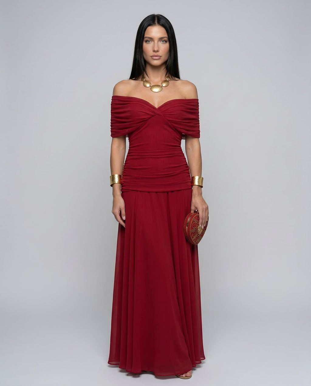 Nora Off Shoulder Chiffon Maxi Dress_1
