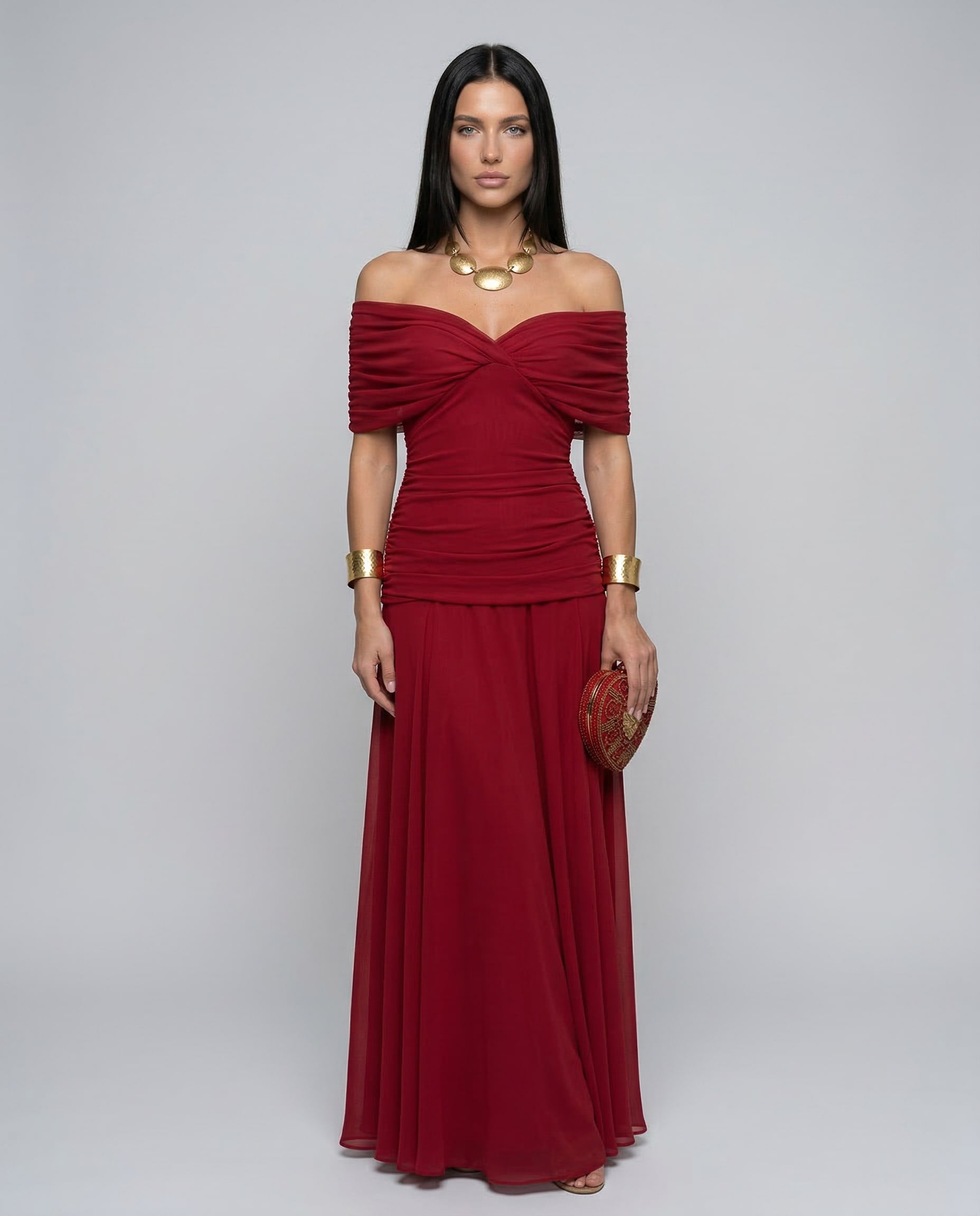Nora Off Shoulder Chiffon Maxi Dress_1