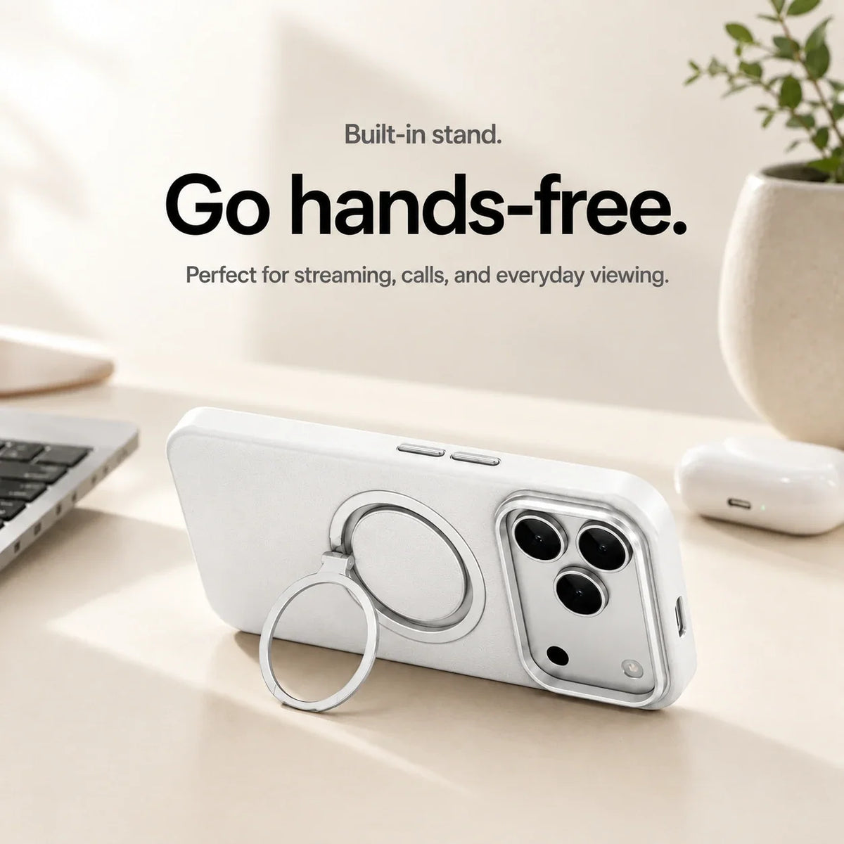 Leather Phone Case with Folding Ring Stand