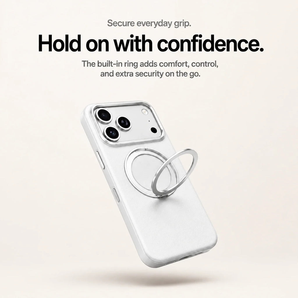 Leather Phone Case with Folding Ring Stand
