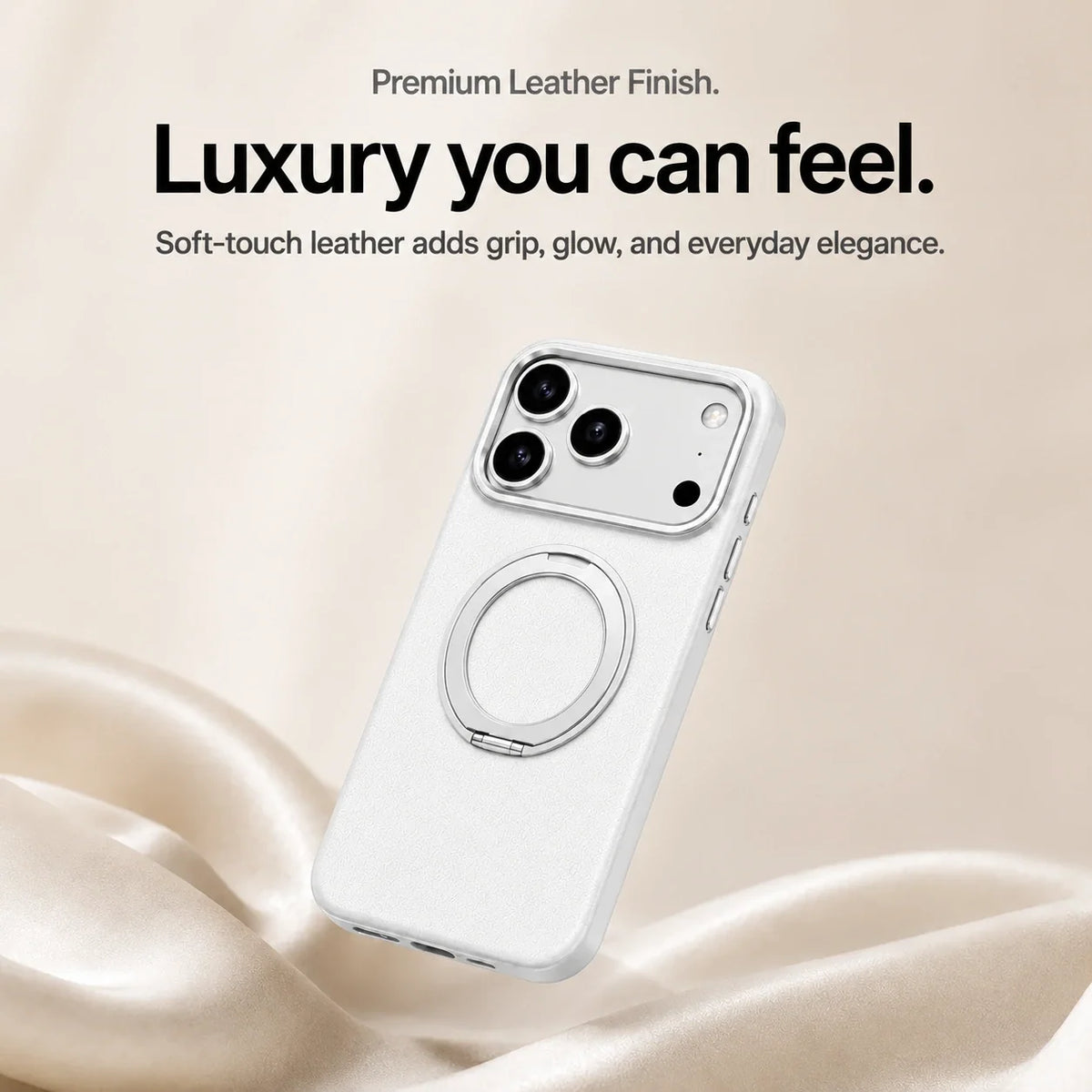 Leather Phone Case with Folding Ring Stand