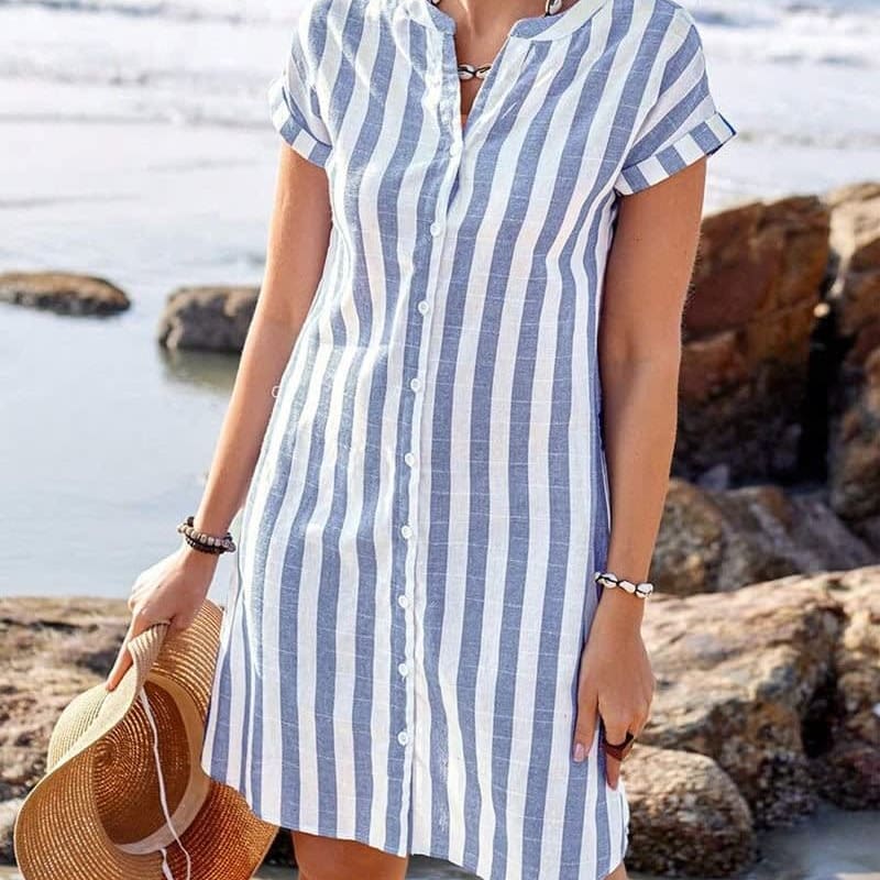 Wende Striped Button Front Shirt Dress_1