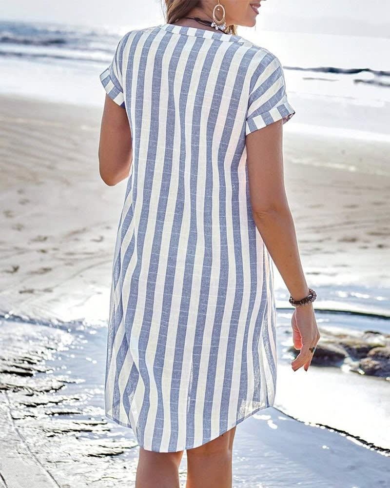 Wende Striped Button Front Shirt Dress_2